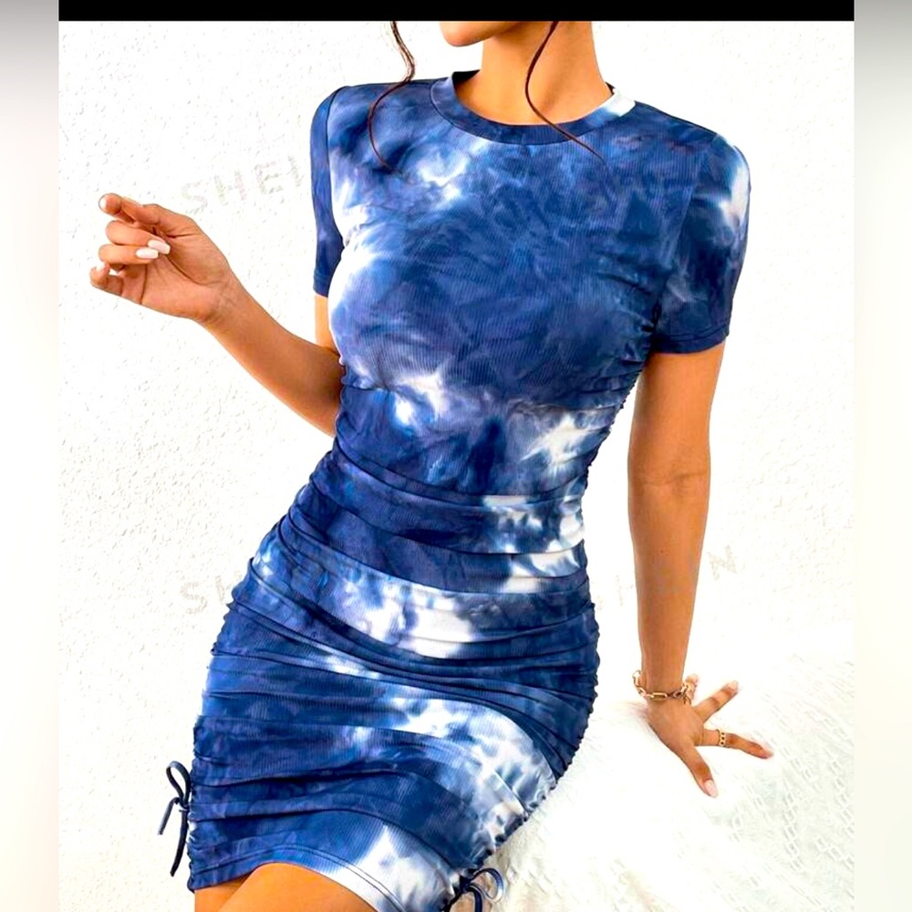 Navy tie dye cotton dress